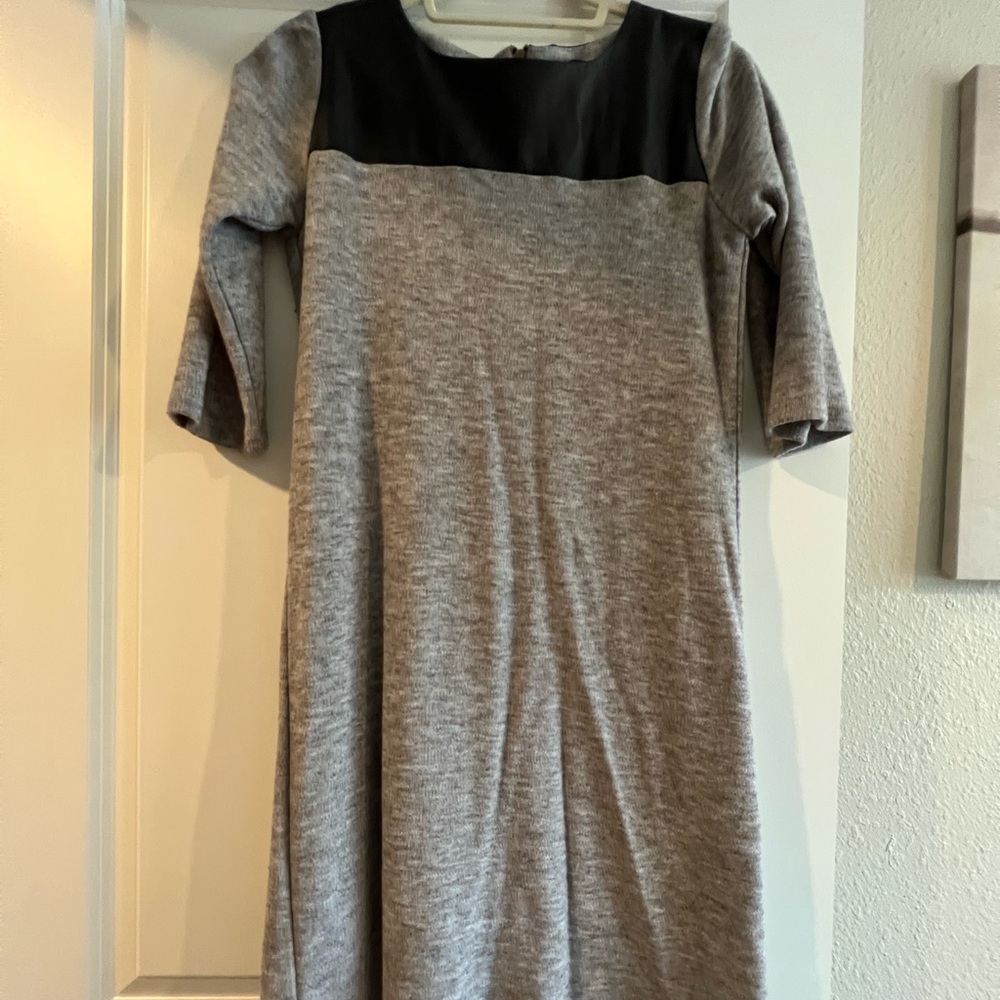 THML dress. Wool like texture with leather detail. Shift dress
